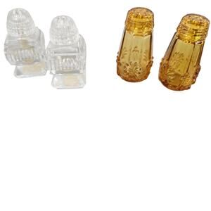 VTG Lot 2 pair glass salt and pepper shakers cut crystal amber floral glass